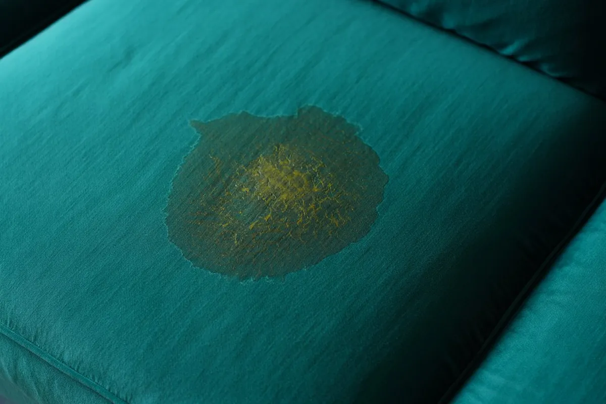 Canapé velours avec tache tenace avant nettoyage par injection-extraction